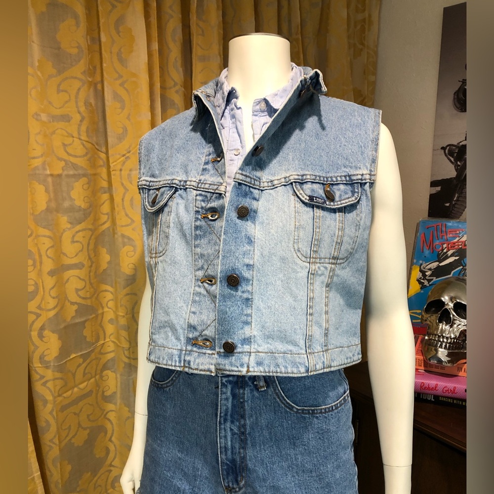Vintage LEE Denim Trucker Vest w/ Zig Zag Button Stitch size L